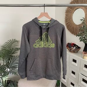 🪴$5/25🪴 Adidas Gray & Neon Green Striped Logo Hoodie Pullover Sweatshirt Medium
